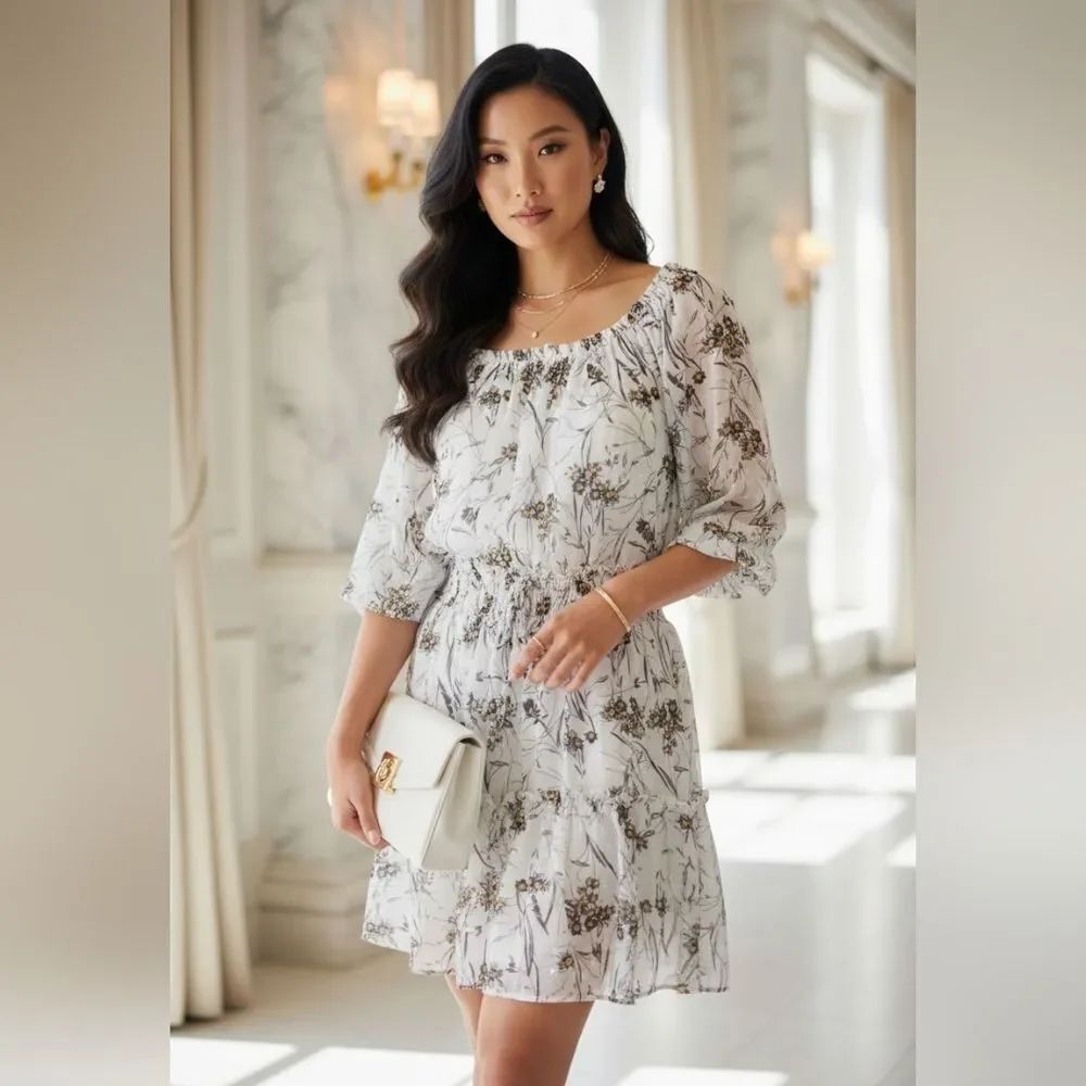 Chic Floral Mini Dress in White